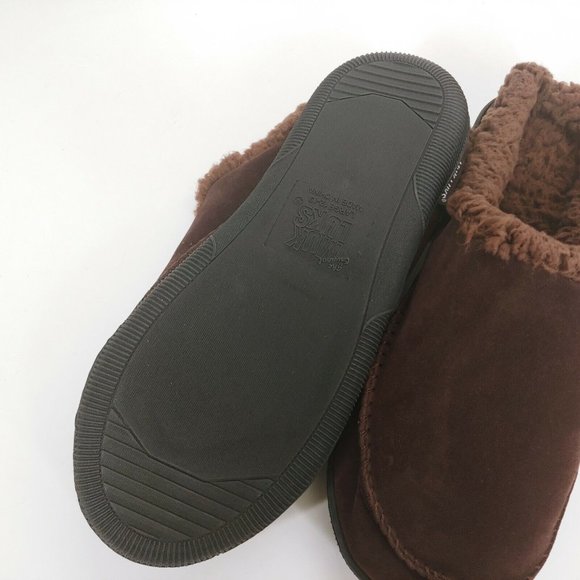 Muk Luks Mens Faux Suede Clogs Slippers Sherpa Lined Moc Toe Brown Large 12-13 - Picture 5 of 10